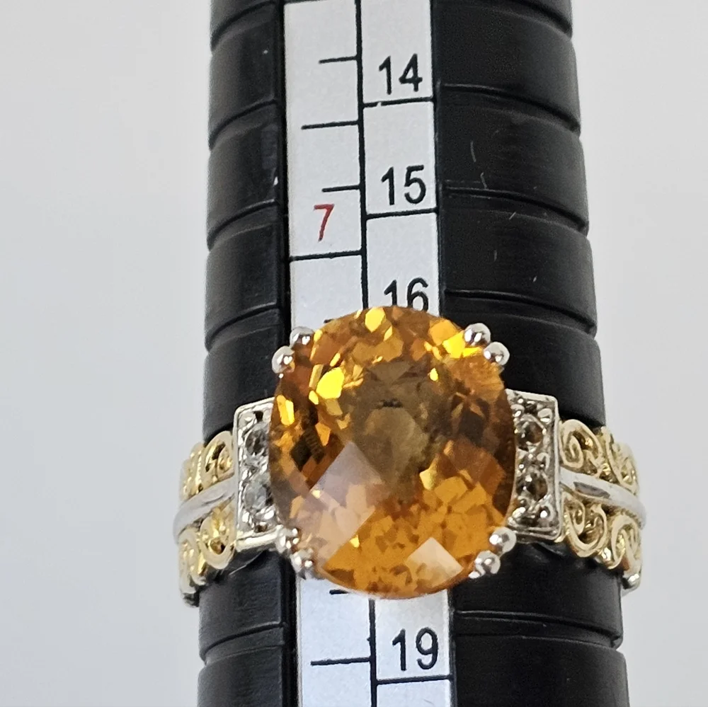 Natural Citrine Gems En Vogue Ring Palladium Sterling Silver 24k Gold - Picture 9 of 10
